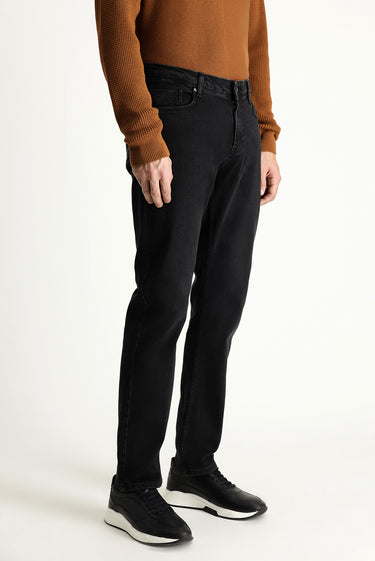 Siyah Regular Fit Likralı Denim Pantolon