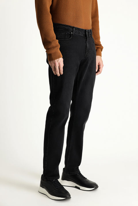 Siyah 6 Drop Regular Fit Standart Kesim Likralı Denim Pantolon