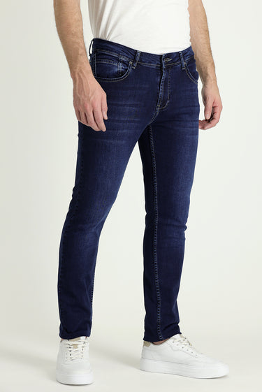 Orta Lacivert Super Slim Fit Ekstra Dar Kesim Likralı Denim Pantolon