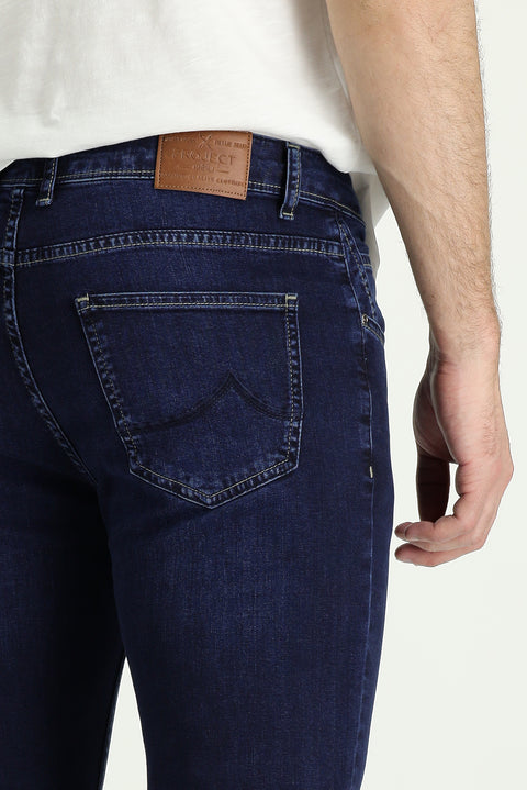 Orta Lacivert Super Slim Fit Eksra Dar Kesim Likralı Denim Pantolon