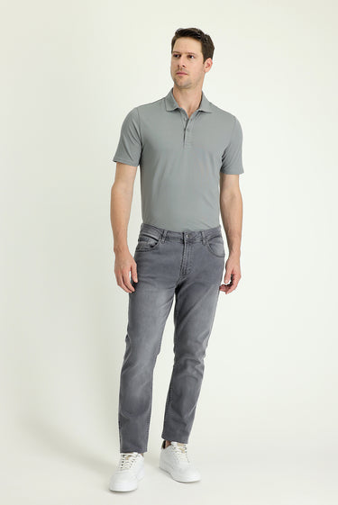 Açık Gri Super Slim Fit Ekstra Dar Kesim Likralı Denim Pantolon
