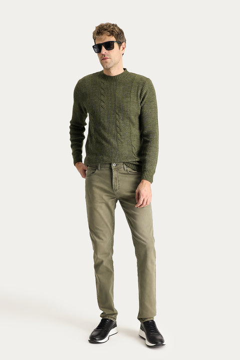 Orta Haki 7 Drop Super Slim Fit Eksra Dar Kesim Likralı Denim Pantolon