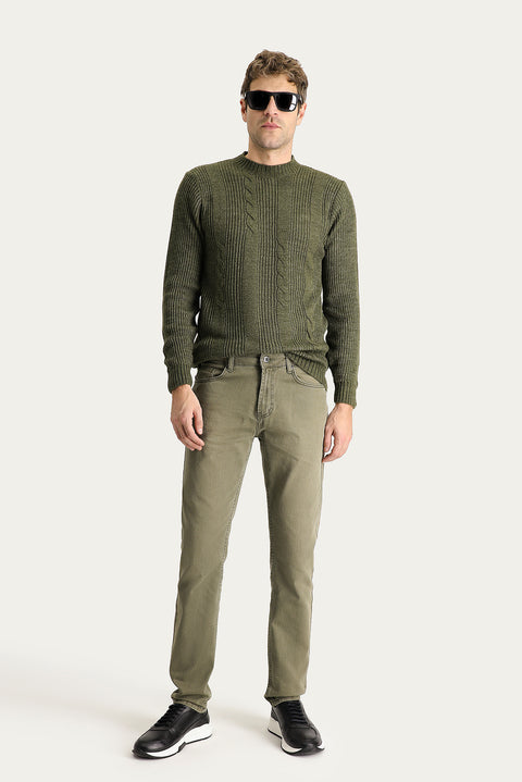 Orta Haki 7 Drop Super Slim Fit Eksra Dar Kesim Likralı Denim Pantolon