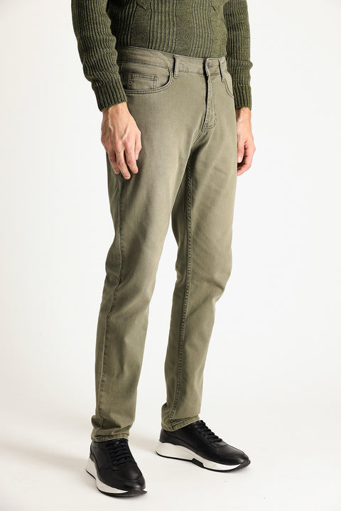 Orta Haki 7 Drop Super Slim Fit Eksra Dar Kesim Likralı Denim Pantolon