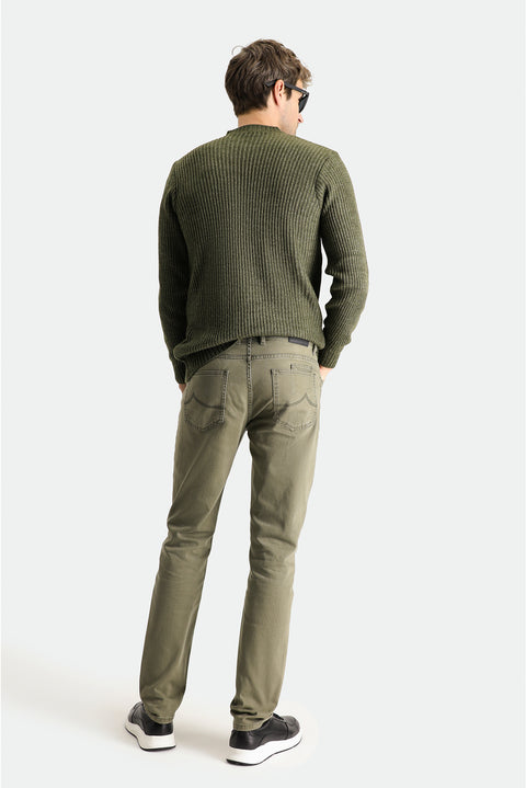 Orta Haki 7 Drop Super Slim Fit Eksra Dar Kesim Likralı Denim Pantolon