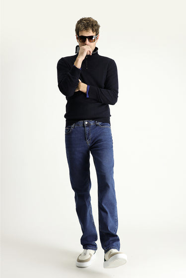 Koyu Mavi  Regular Fit Likralı Denim Pantolon