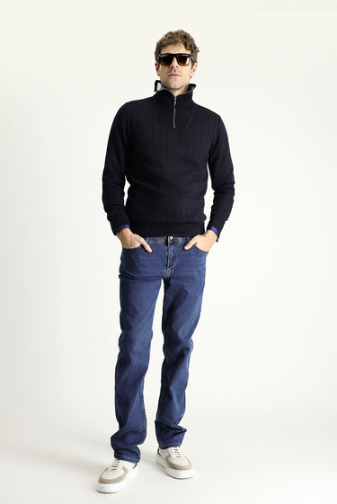Koyu Mavi  Regular Fit Likralı Denim Pantolon