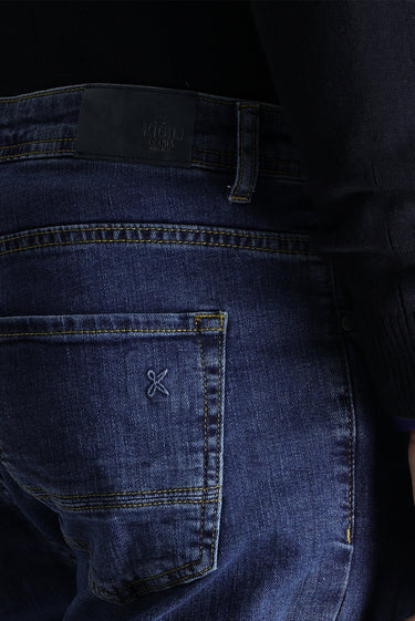 Koyu Mavi  Regular Fit Likralı Denim Pantolon