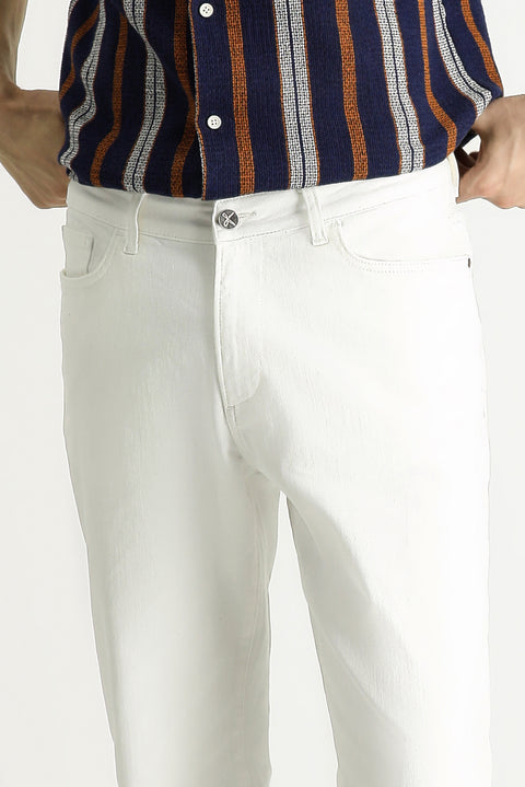 Ekru Regular Fit Standart Kesim Likralı Denim Pantolon