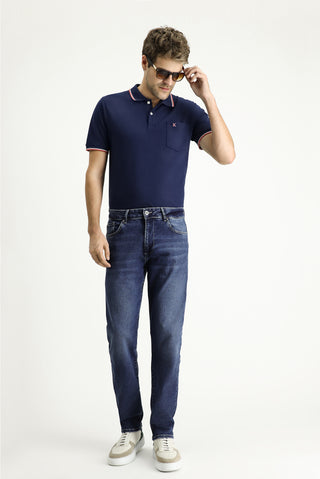  Koyu İndigo 6 Drop Regular Fit Standart Kesim Likralı Denim Pantolon