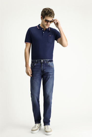 Koyu İndigo Regular Fit Likralı Denim Pantolon