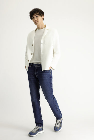 Koyu İndigo Regular Fit Likralı Denim Pantolon