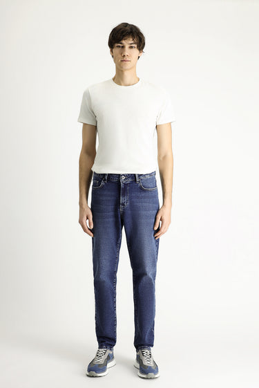 Koyu İndigo Regular Fit Likralı Denim Pantolon