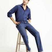Orta Lacivert Regular Fit Standart Kesim Likralı Denim Pantolon