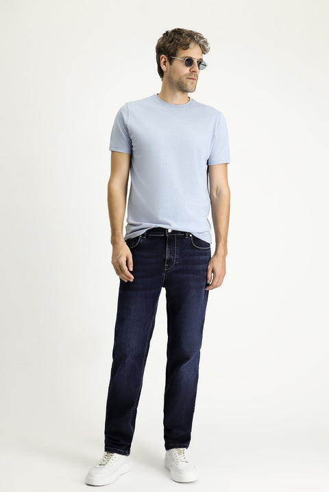 Koyu Lacivert Regular Fit Standart Kesim Likralı Denim Pantolon