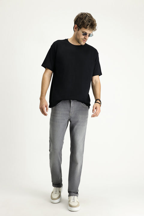 Orta Gri Regular Fit Standart Kesim Likralı Denim Pantolon