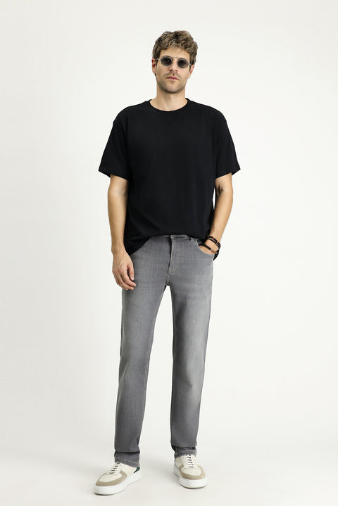 Orta Gri 6 Drop Regular Fit Standart Kesim Likralı Denim Pantolon