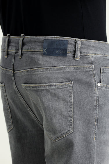 Orta Gri Regular Fit Likralı Denim Pantolon