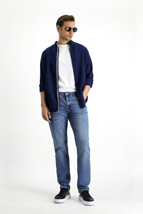 Indigo Regular Fit Standard Cut Lycra Denim Pants