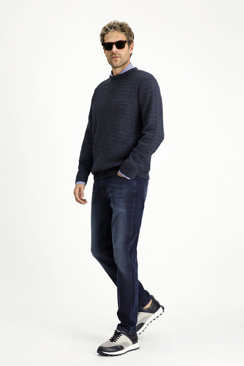 Koyu Lacivert 6 Drop Regular Fit Standart Kesim Likralı Denim Pantolon