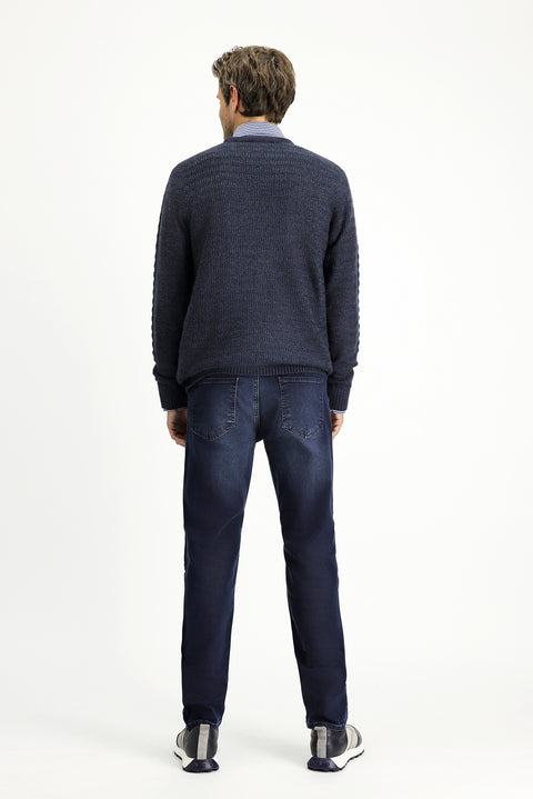 Koyu Lacivert Regular Fit Standart Kesim Likralı Denim Pantolon