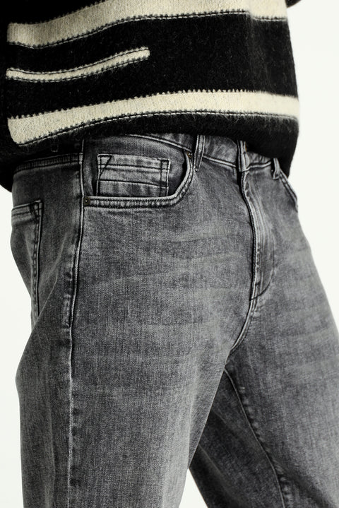 Orta Gri Slim Fit Dar Kesim Likralı Denim Pantolon