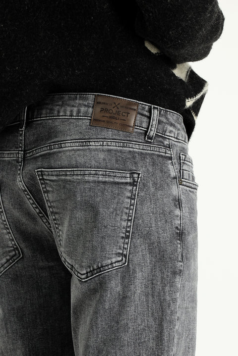 Orta Gri Slim Fit Dar Kesim Likralı Denim Pantolon