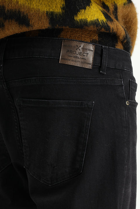 Siyah Regular Fit Standart Kesim Likralı Denim Pantolon