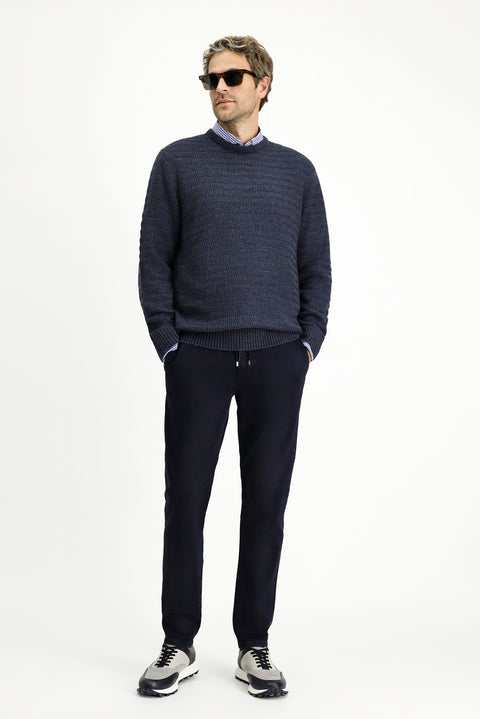 Koyu Lacivert 6 Drop Regular Fit Standart Kesim Beli Lastikli İpli Likralı Denim Pantolon