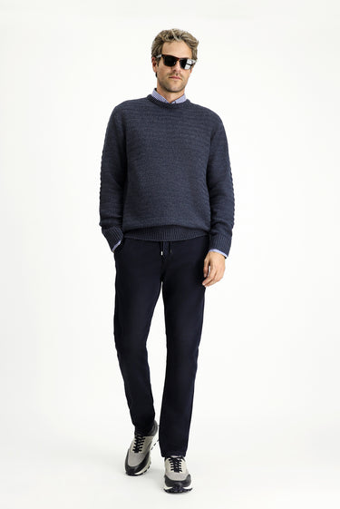  Koyu Lacivert Regular Fit Beli Lastikli İpli Likralı Denim Pantolon