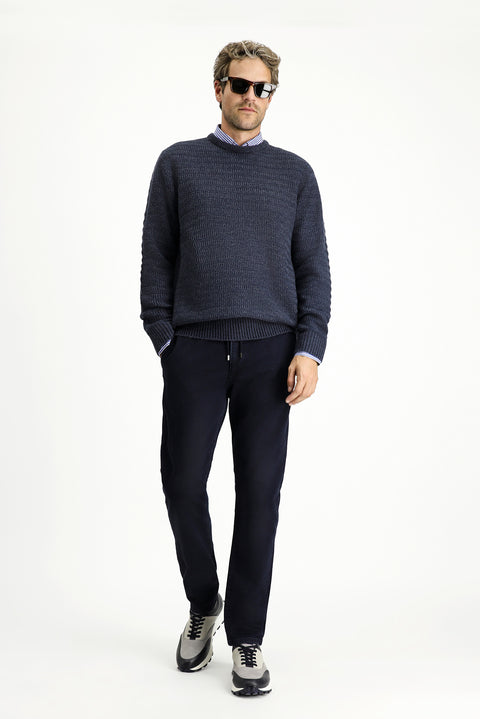 Koyu Lacivert Regular Fit Standart Kesim Beli Lastikli İpli Likralı Denim Pantolon