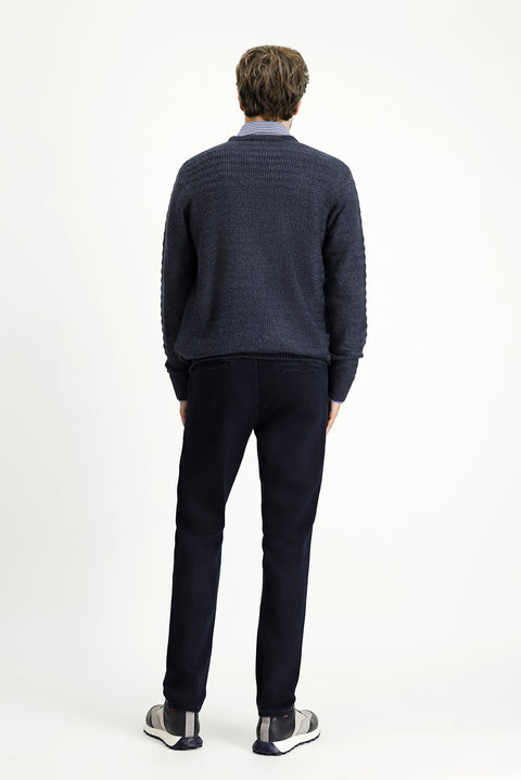 Koyu Lacivert 6 Drop Regular Fit Standart Kesim Beli Lastikli İpli Likralı Denim Pantolon