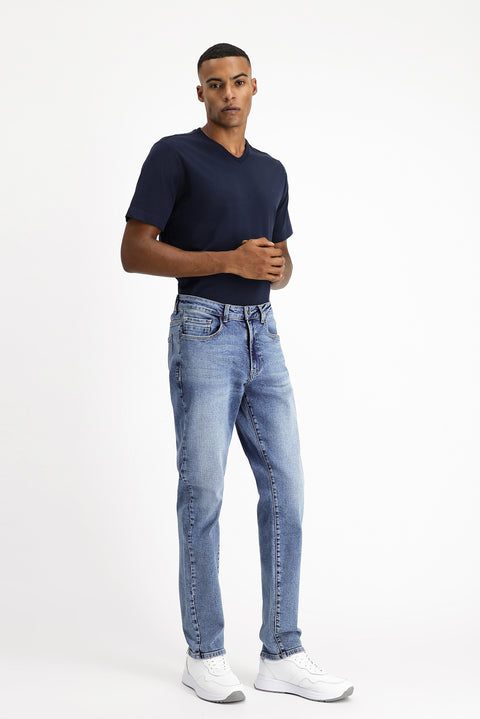 Koyu Lacivert 7 Drop Slim Fit Dar Kesim Likralı Denim Pantolon