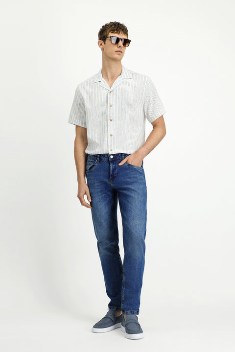 Koyu Mavi  6 Drop Regular Fit Standart Kesim Likralı Denim Pantolon