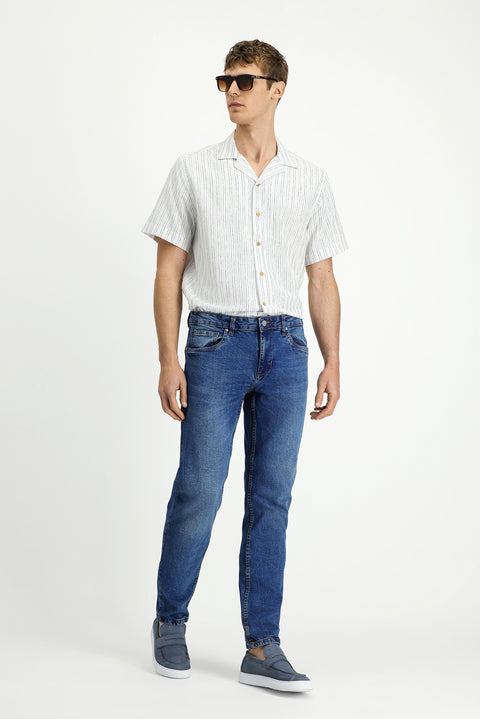 Koyu Mavi  7 Drop Slim Fit Dar Kesim Likralı Denim Pantolon