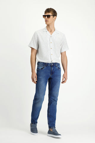  Koyu Mavi  Slim Fit Dar Kesim Likralı Denim Pantolon