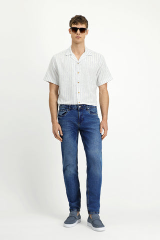  Koyu Mavi  Regular Fit Standart Kesim Likralı Denim Pantolon