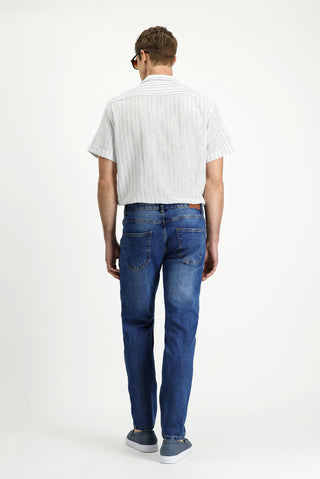  Koyu Mavi  Regular Fit Standart Kesim Likralı Denim Pantolon