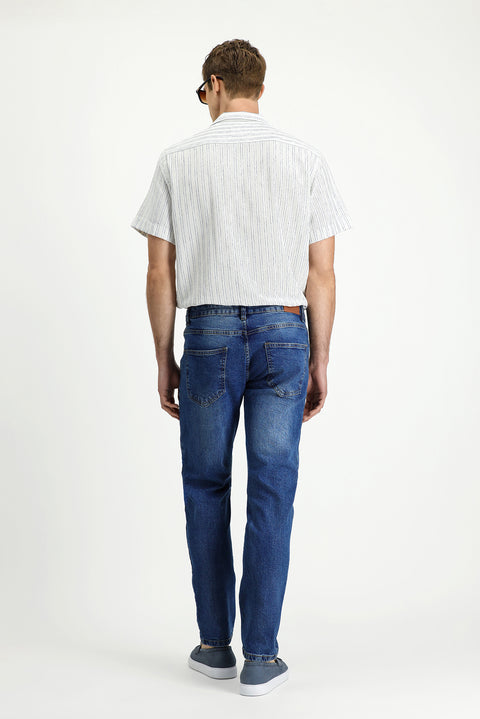 Koyu Mavi  6 Drop Regular Fit Standart Kesim Likralı Denim Pantolon