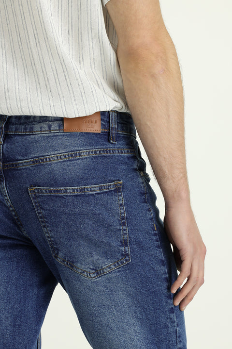 Koyu Mavi  7 Drop Slim Fit Dar Kesim Likralı Denim Pantolon