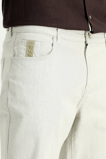 Ekru Slim Fit Dar Kesim Likralı Denim Pantolon