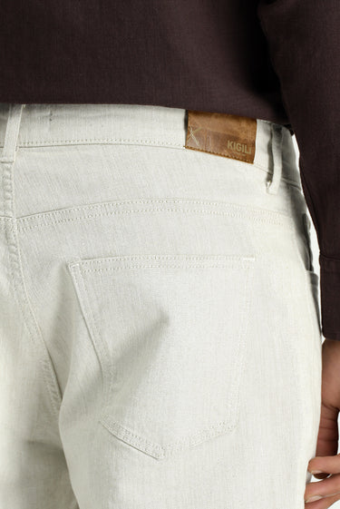 Ekru Slim Fit Dar Kesim Likralı Denim Pantolon