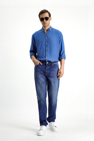  Koyu Mavi  Regular Fit Likralı Denim Pantolon