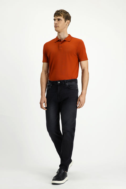 Black Regular Fit Standard Cut Lycra Denim Pants