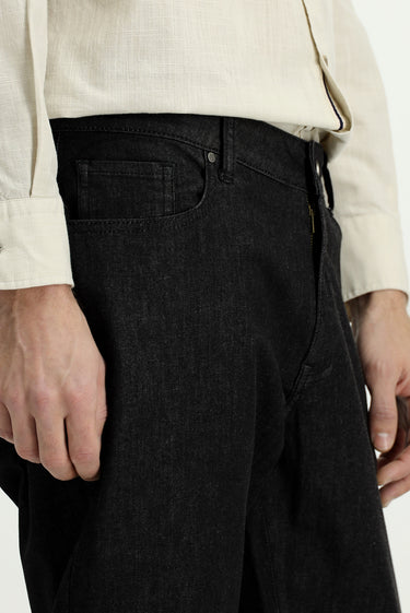 Siyah Regular Fit Likralı Denim Pantolon