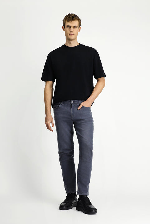 Orta Gri Slim Fit Dar Kesim Likralı Beş Cep Denim Pantolon