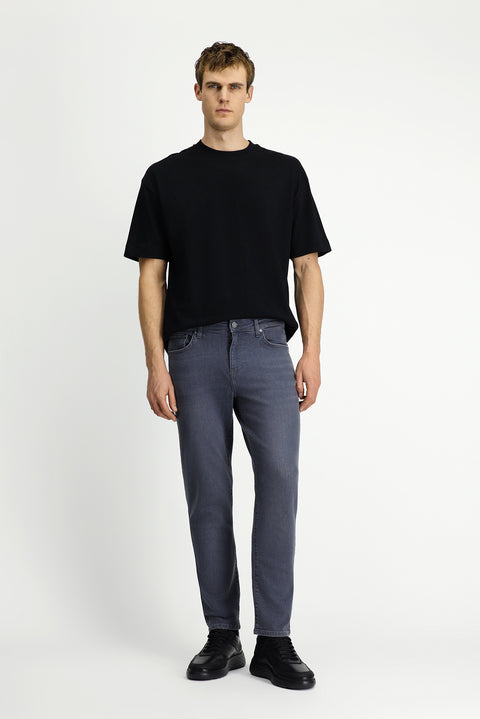 Orta Gri Slim Fit Dar Kesim Likralı Beş Cep Denim Pantolon