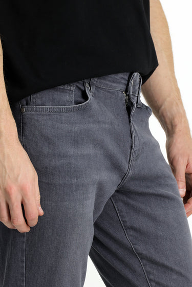 Orta Gri Slim Fit Dar Kesim Likralı Denim Pantolon