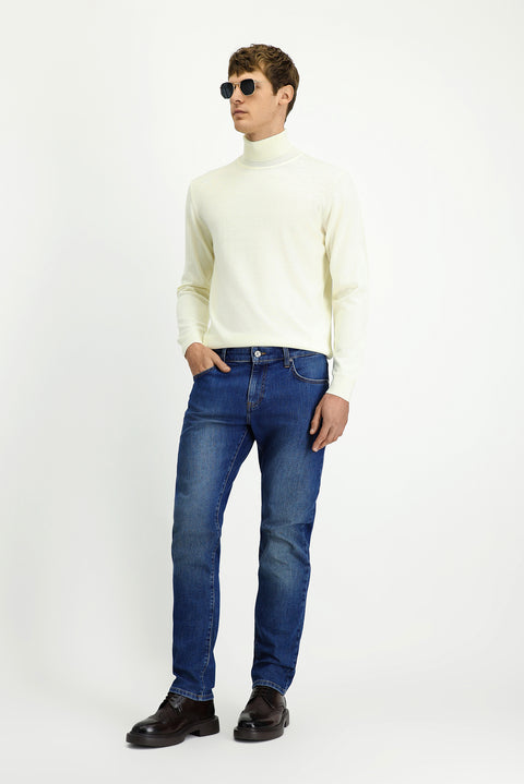 Koyu İndigo 7 Drop Slim Fit Dar Kesim Likralı Beş Cep Denim Pantolon