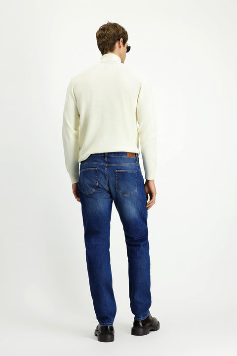 Koyu İndigo 7 Drop Slim Fit Dar Kesim Likralı Beş Cep Denim Pantolon